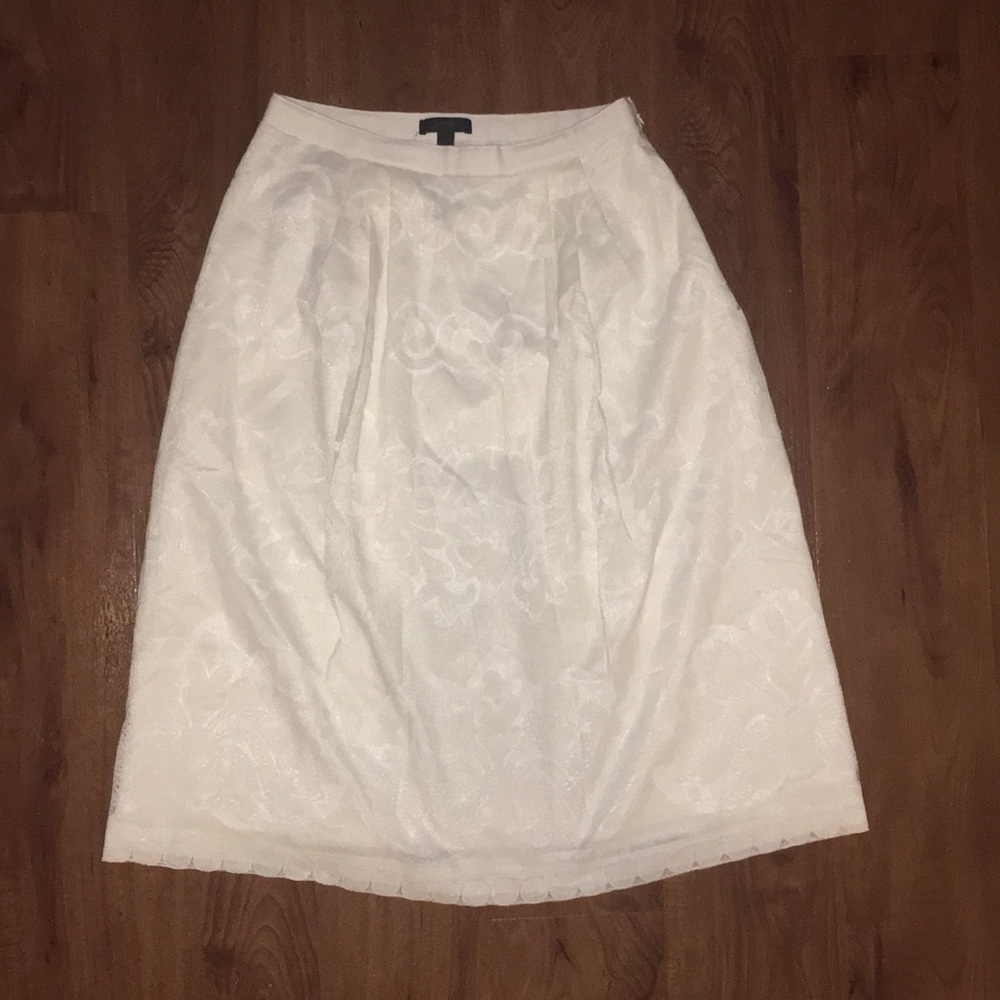 J crew facto white lace midi skirt 4 euc grosgrain